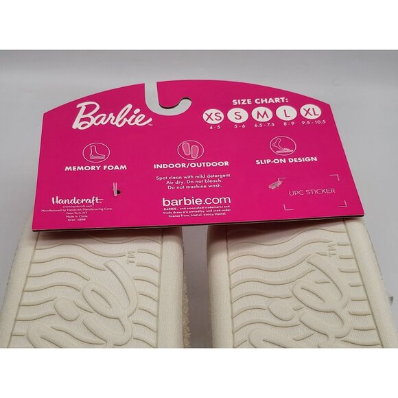Barbie Womens White Plush Round Toe Casual Cozy Fuzzy Slip On Slippers Size M - Picture 5 of 5